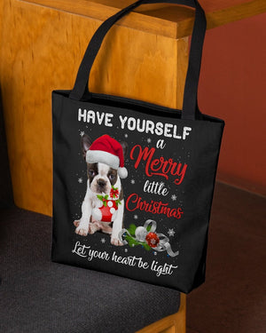 Little Christmas-BRINDLE Boston Terrier-Cloth Tote Bag