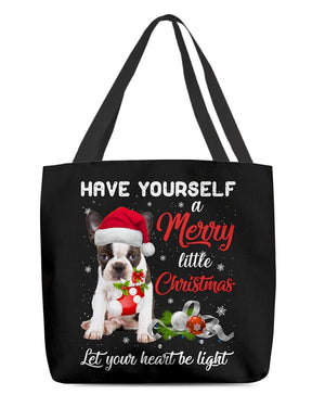 Little Christmas-BRINDLE Boston Terrier-Cloth Tote Bag