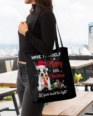 Little Christmas-BRINDLE Boston Terrier-Cloth Tote Bag