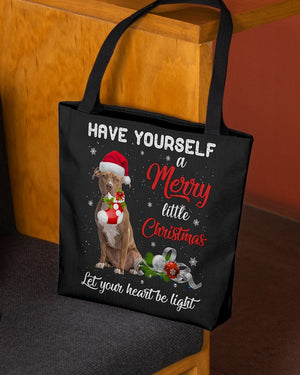 Little Christmas-BROWN Pitbull-Cloth Tote Bag