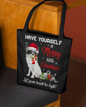 Little Christmas-WHITE LONG HAIRED Chihuahua-Cloth Tote Bag