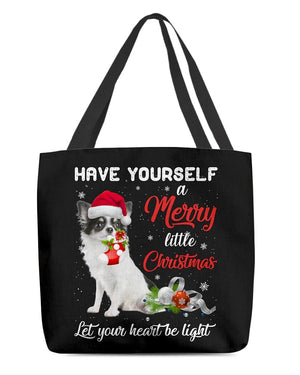 Little Christmas-WHITE LONG HAIRED Chihuahua-Cloth Tote Bag