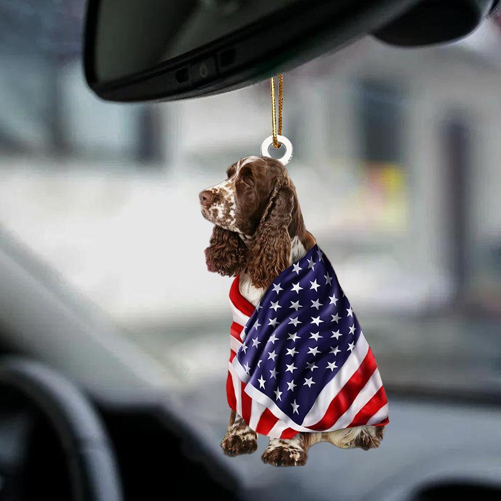 Liver and White Springer Spaniel American Patriot Flag Two Sided Ornament