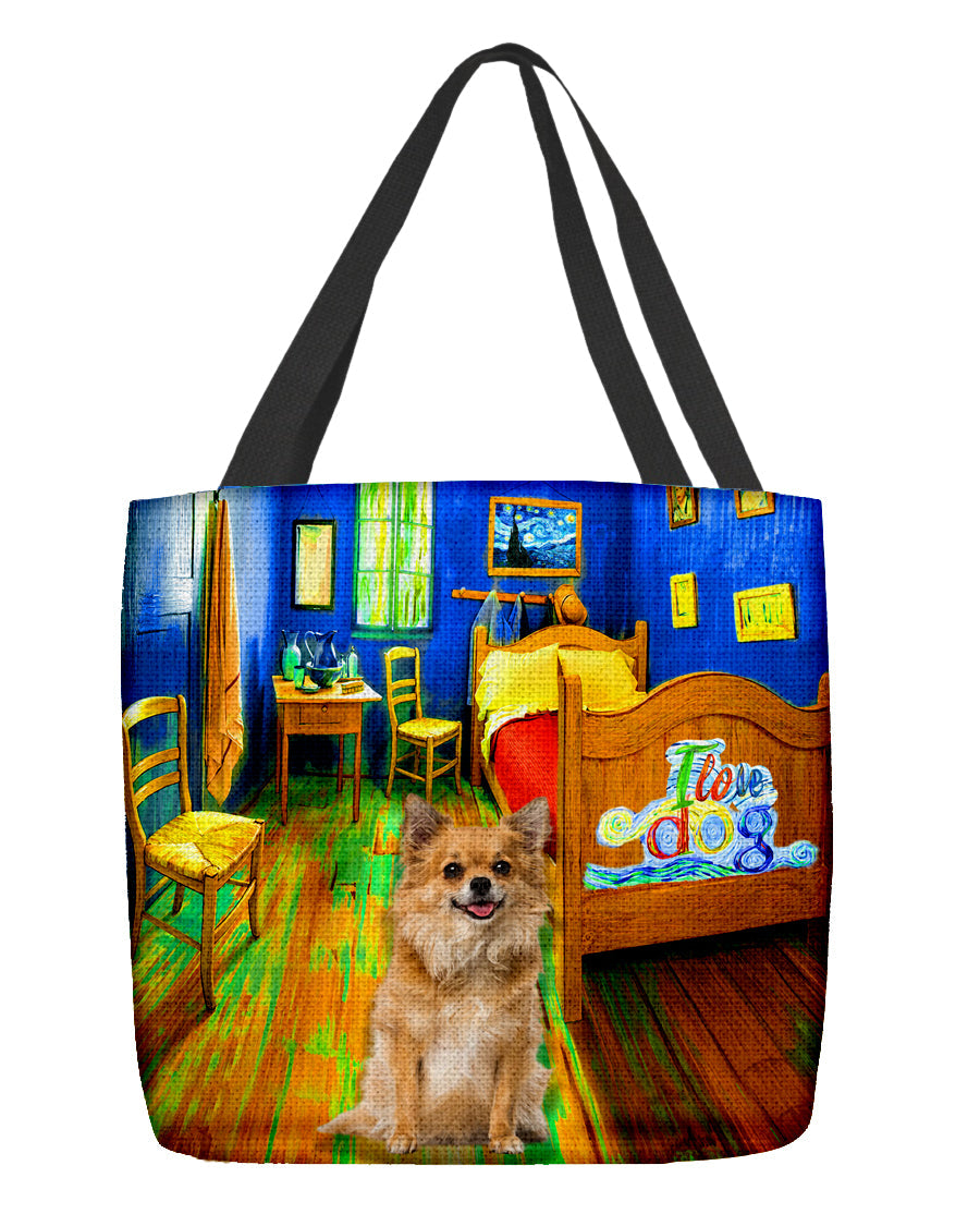 Long Hair Chihuahua in the bedroom-Cloth Tote Bag