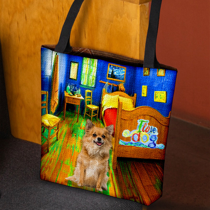 Long Hair Chihuahua in the bedroom-Cloth Tote Bag