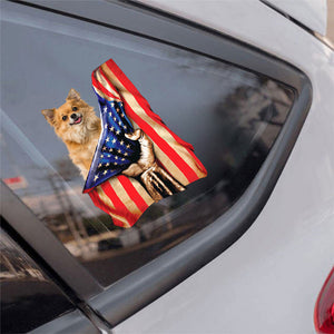 Long Hair Chihuahua-American Flag Front Car Sticker