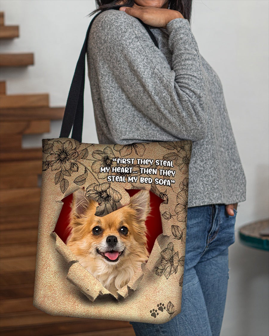 Long Hair Chihuahua-Torn Cloth Tote Bag