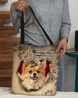 Long Hair Chihuahua-Torn Cloth Tote Bag