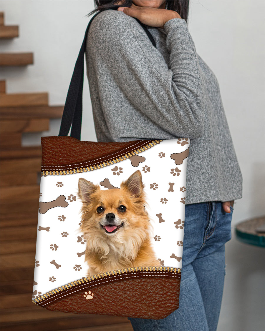 Long Hair Chihuahua-Zipper Texture-Cloth Tote Bag