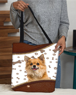 Long Hair Chihuahua-Zipper Texture-Cloth Tote Bag