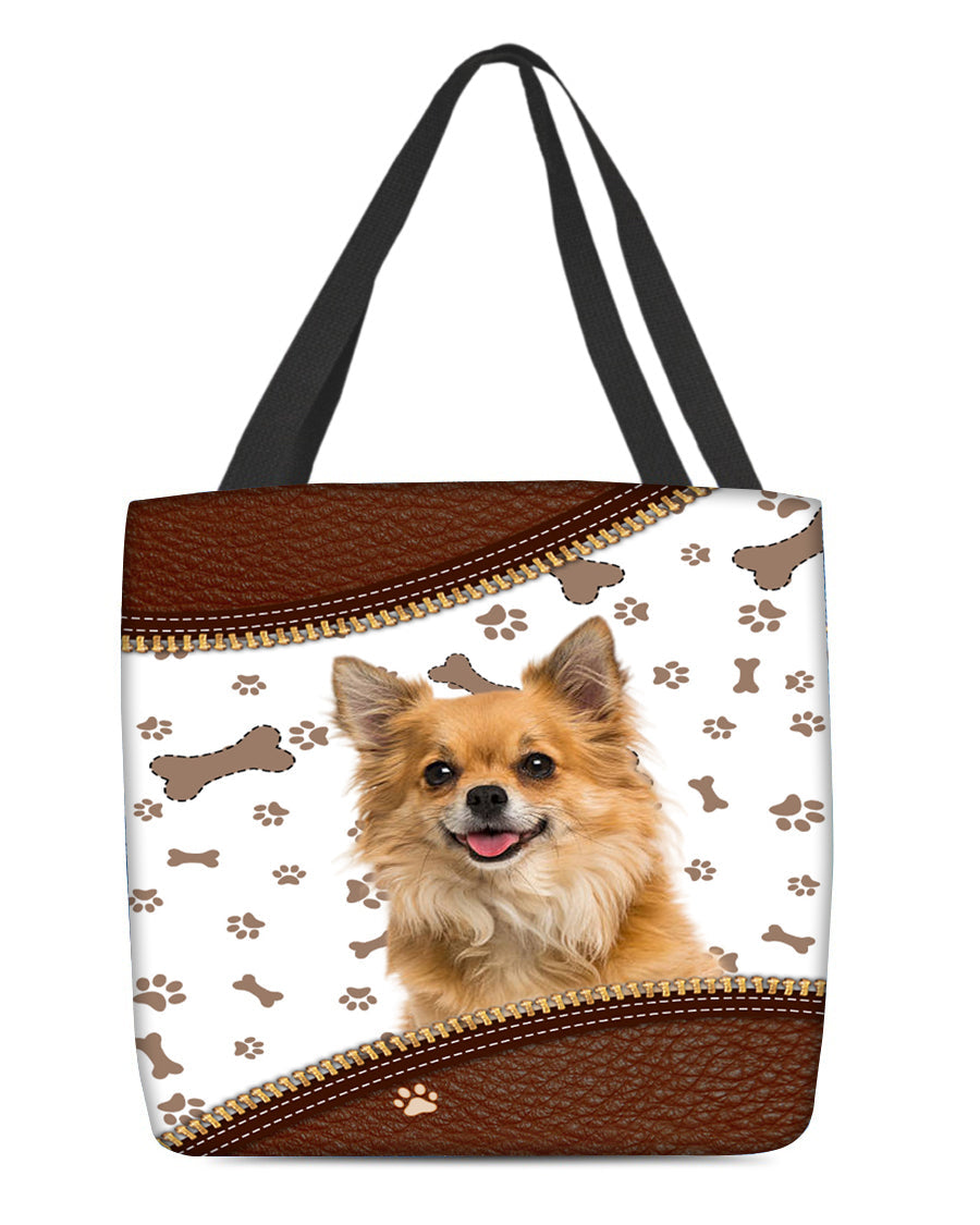 Long Hair Chihuahua-Zipper Texture-Cloth Tote Bag