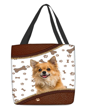 Long Hair Chihuahua-Zipper Texture-Cloth Tote Bag