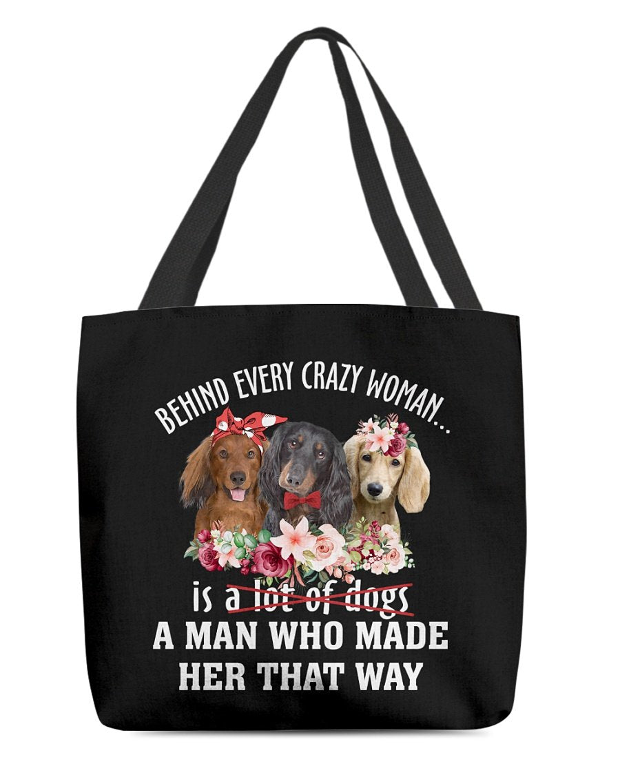 Long Haired Dachshund-Crazy Woman Cloth Tote Bag
