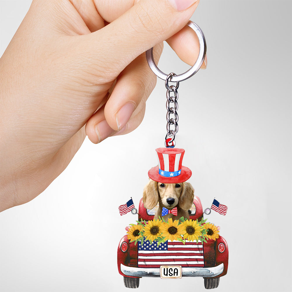 Long hair cream Dachshund-USA Truck Flat Acrylic Keychain