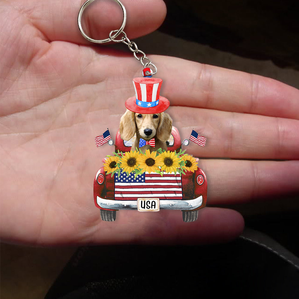 Long hair cream Dachshund-USA Truck Flat Acrylic Keychain