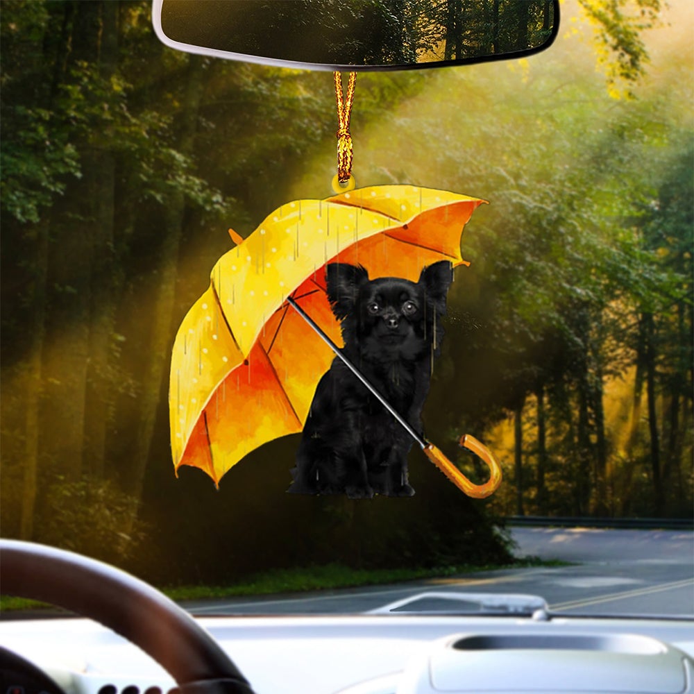 Long haired Black Chihuahua-The Umbrella Two Sides Ornament