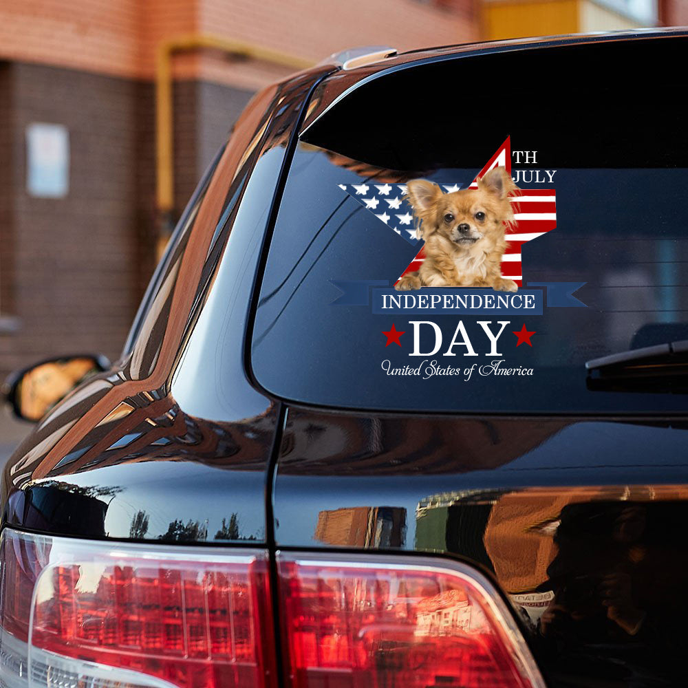 Long haired Tan Chihuahua-Independent Day2 Car Sticker
