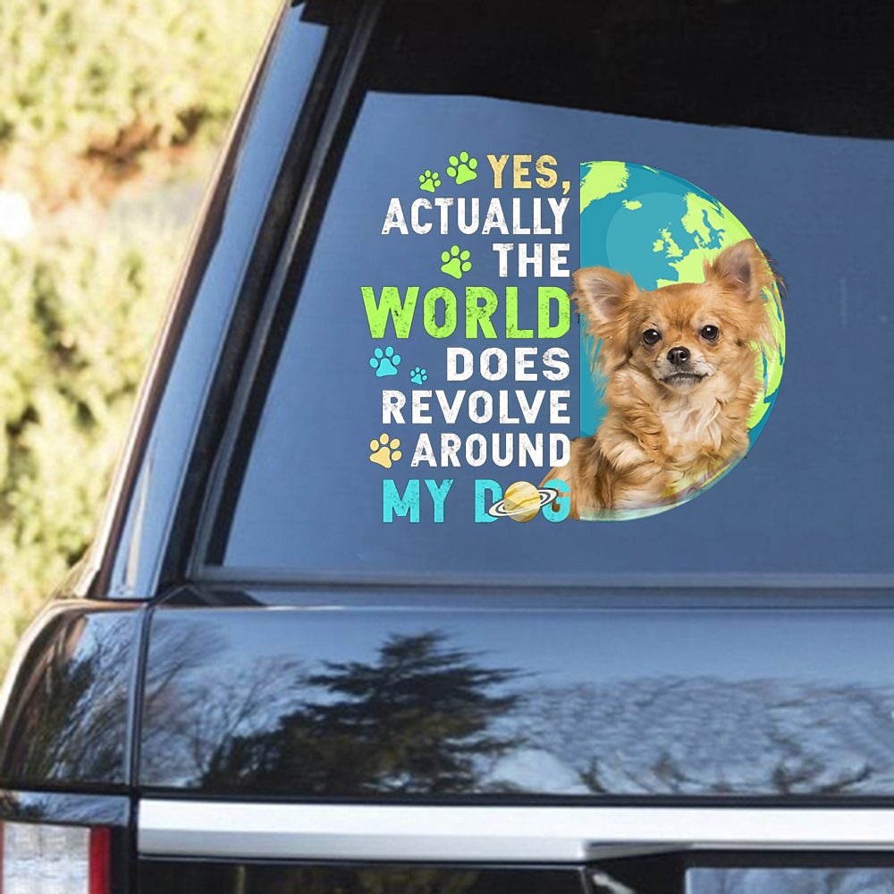 Long haired Tan Chihuahua Revolve Around Decal