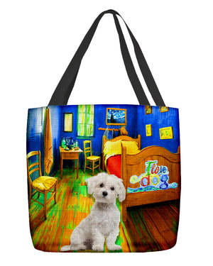 Maltese in the bedroom-Cloth Tote Bag