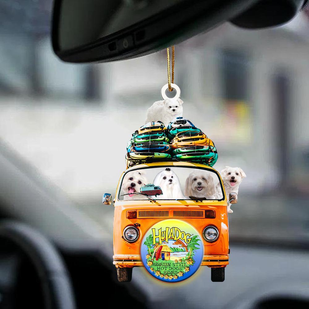 Maltese-Orange Hippie Van-Two Sided Ornament