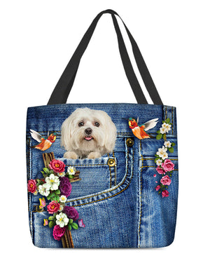 Maltese-Cardinal & Cross Flower Cloth Tote Bag