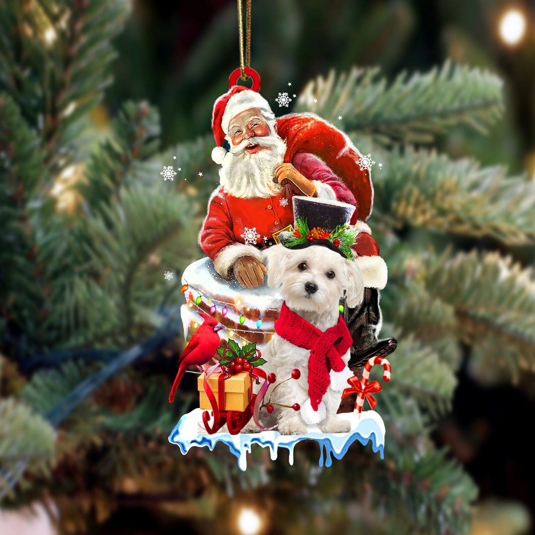 Maltese-Christmas Chimney Two Sided Ornament