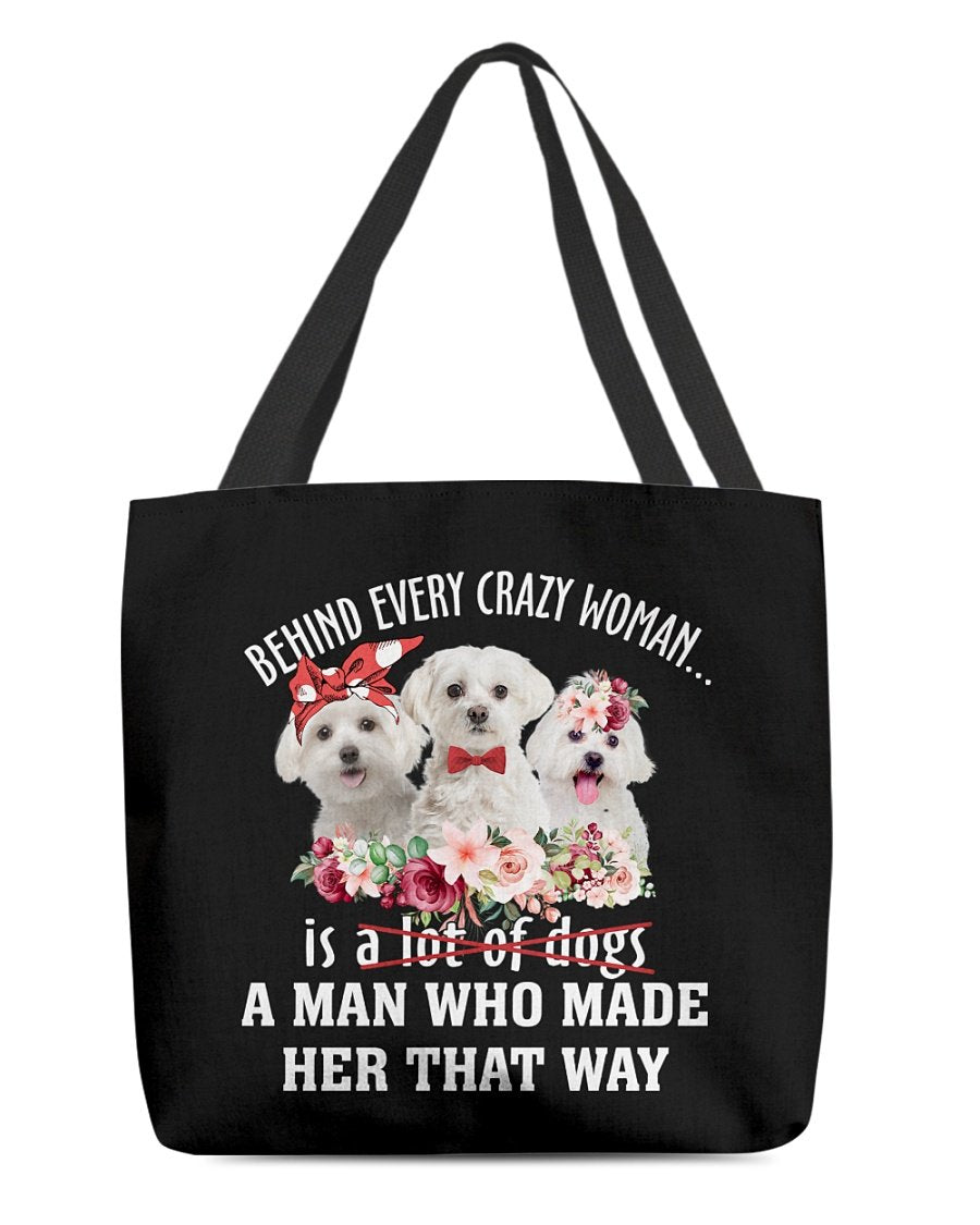 Maltese-Crazy Woman Cloth Tote Bag