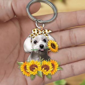 Maltese-Dog Mom Keychain