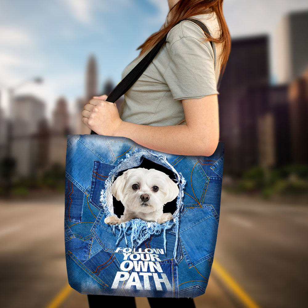 Maltese -Follow Your Own Path-Cloth Tote Bag