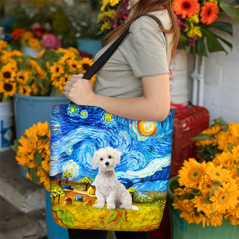 Maltese-Oil Painting-Cloth Tote Bag