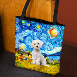 Maltese-Oil Painting-Cloth Tote Bag