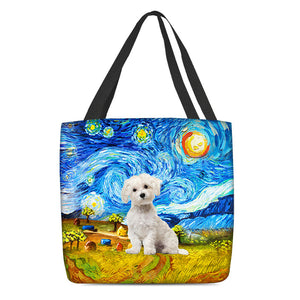 Maltese-Oil Painting-Cloth Tote Bag