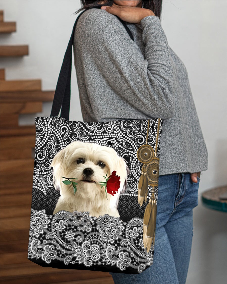 Maltese-Rose Cloth Tote Bag