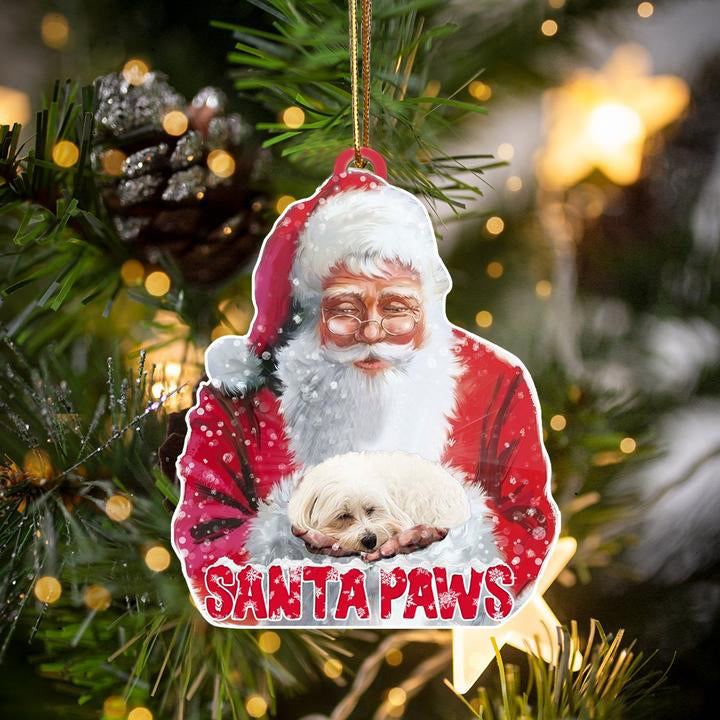 Maltese-Santa Paws-Two Sided Ornament