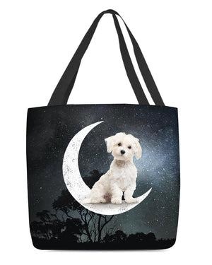 Maltese-Sit On The Moon-Cloth Tote Bag