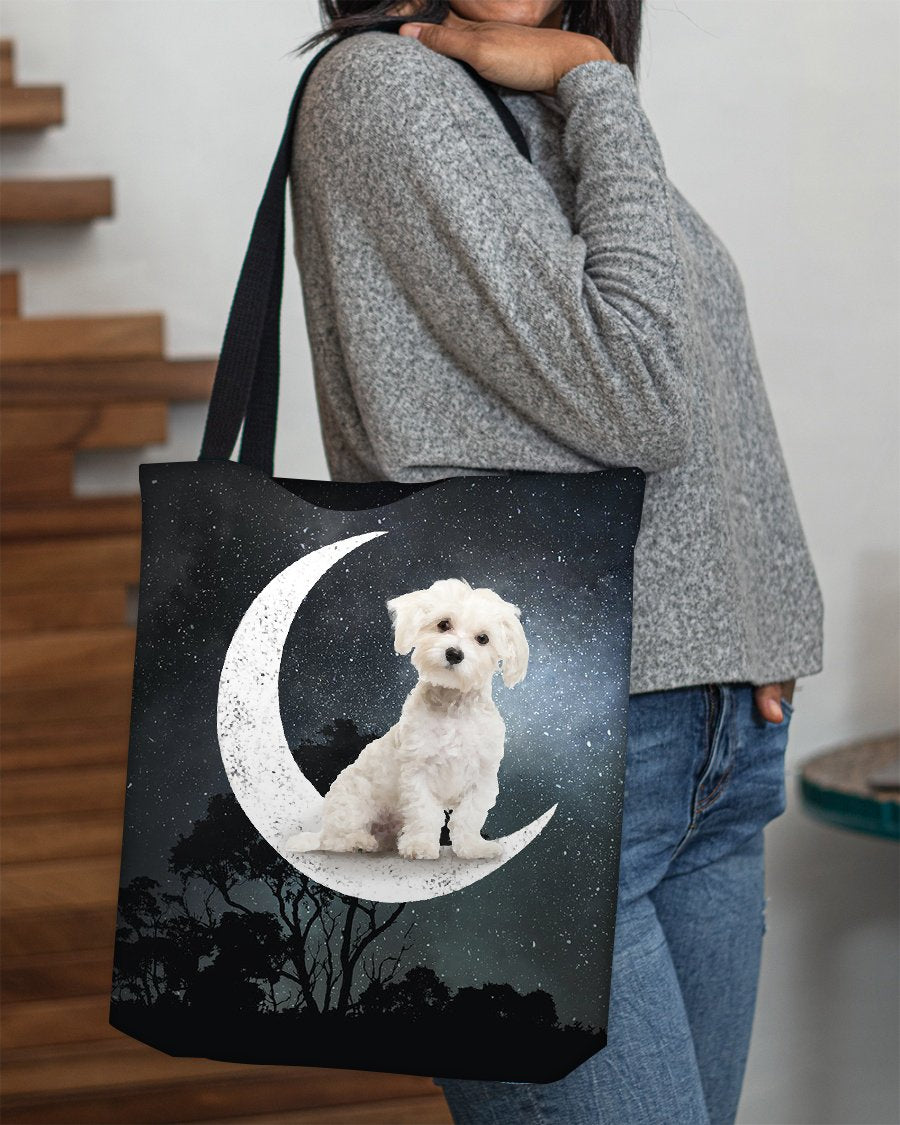 Maltese-Sit On The Moon-Cloth Tote Bag