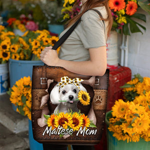 Maltese-Sunflower&Dog Mom Cloth Tote Bag