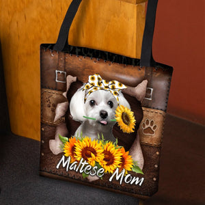 Maltese-Sunflower&Dog Mom Cloth Tote Bag