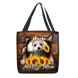 Maltese-Sunflower&Dog Mom Cloth Tote Bag