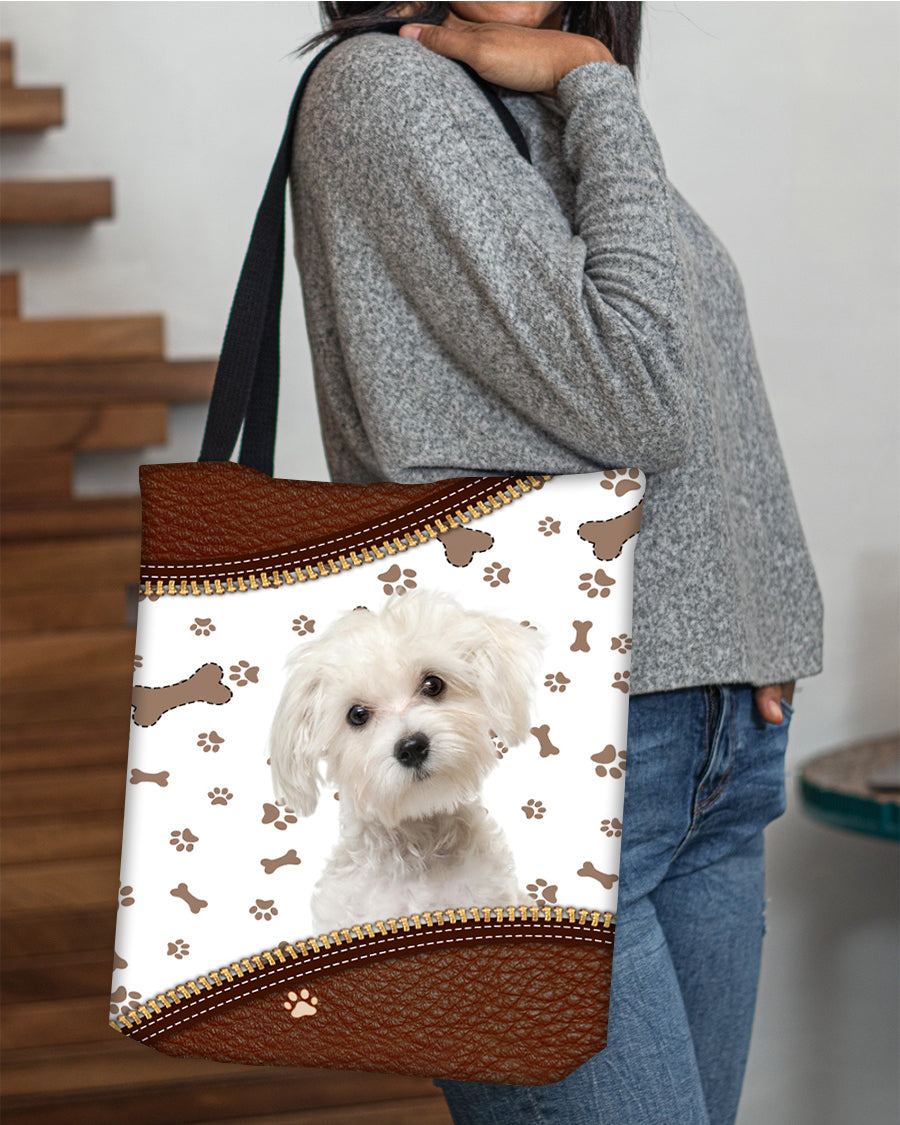 Maltese-Zipper Texture-Cloth Tote Bag