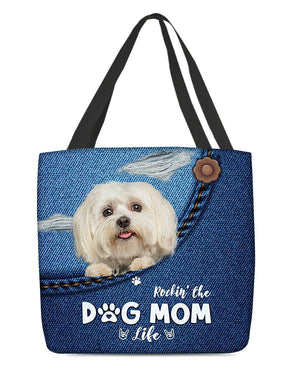 Maltese-Dog Mom Life-Cloth Tote Bag