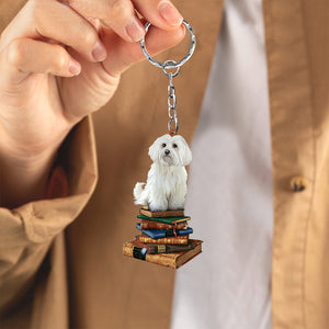 Maltese-Sit On The Book-Flat Acrylic Keychain
