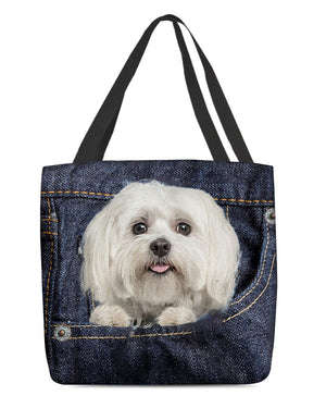 Maltese-Dark Denim-Cloth Tote Bag