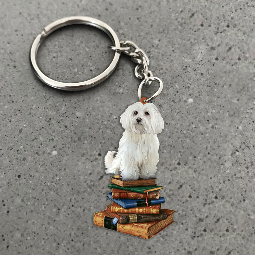 Maltese-Sit On The Book-Flat Acrylic Keychain