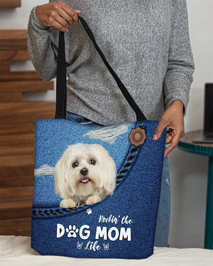 Maltese-Dog Mom Life-Cloth Tote Bag