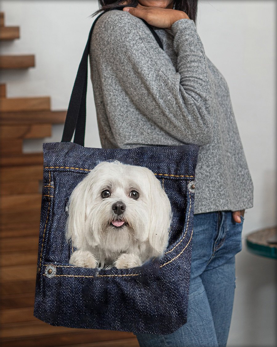 Maltese-Dark Denim-Cloth Tote Bag