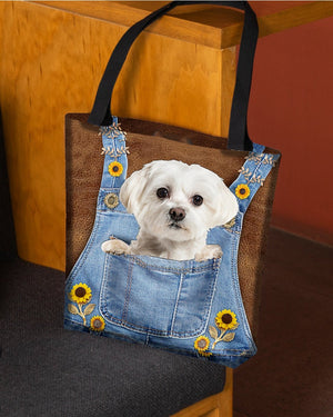 Maltese And Sunflower-Cloth Tote Bag