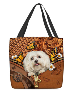 Maltese Butterfly Daisy Cloth Tote Bag