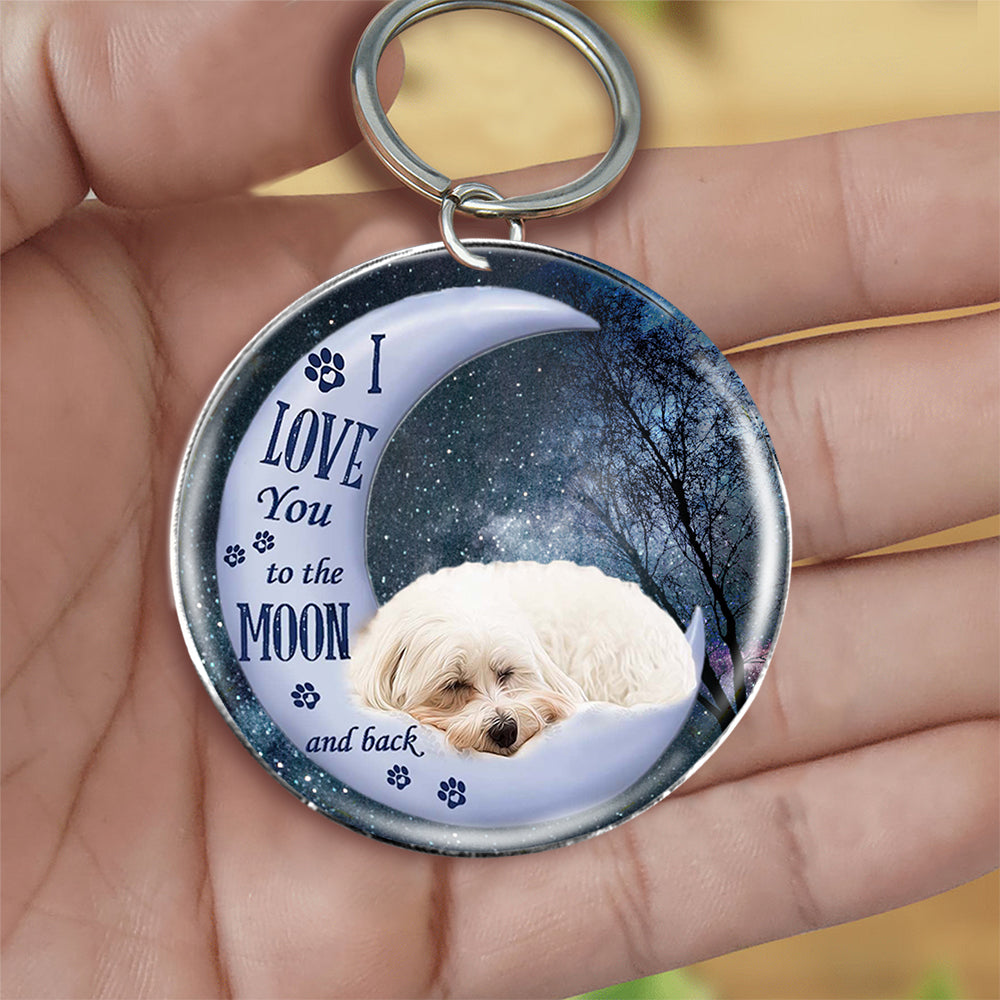 Maltese Moon Back-Round Resin Epoxy Metal Keychain