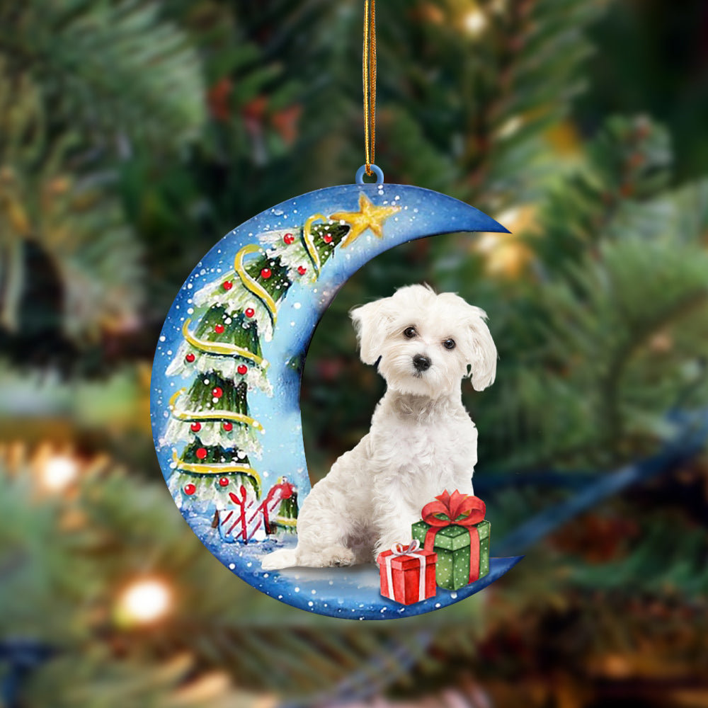 Maltese Sit On The Blue Moon-Two Sided Ornament